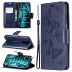 For Xiaomi Redmi Note 8 Pro Two Butterflies Embossing Pattern Horizontal Flip Leather Case with Holder & Card Slot & Wallet & Lanyard(Dark Blue)