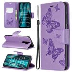 For Xiaomi Redmi Note 8 Pro Two Butterflies Embossing Pattern Horizontal Flip Leather Case with Holder & Card Slot & Wallet & Lanyard(Purple)
