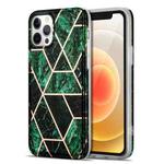 Electroplating Stitching Marbled IMD Stripe Straight Edge Rubik Cube Phone Protective Case For iPhone 12 Pro(Emerald Green)