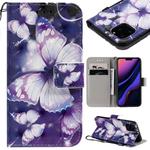 For iPhone 11 Pro 3D Painted Pattern Horizontal Flip Leather Case, with Wallet & Holder & Card Slots & Lanyard(Purple Butterfly)