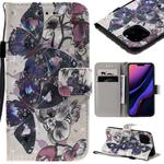 For iPhone 11 Pro 3D Painted Pattern Horizontal Flip Leather Case, with Wallet & Holder & Card Slots & Lanyard(Black Butterfly)