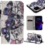 For iPhone 11 3D Painted Pattern Horizontal Flip Leather Case, with Wallet & Holder & Card Slots & Lanyard(Black Butterfly)