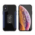 PC +TPU + Metal Shockproof Protective Case with Ring Holder For iPhone XS / X(Navy Blue)