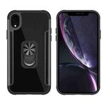 PC +TPU + Metal Shockproof Protective Case with Ring Holder For iPhone XR(Black)