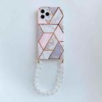 Electroplating Splicing TPU Protective Case with Chain Strap For iPhone 12 Pro Max(Pink White)