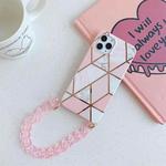 Electroplating Splicing Geometric Pattern TPU Protective Case with Chain Strap For iPhone 12 / 12 Pro(Pink)