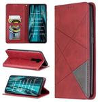 For Xiaomi Redmi Note 8 Pro Rhombus Texture Horizontal Flip Magnetic Leather Case with Holder & Card Slots(Red)