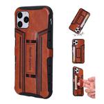 For iPhone 11 Pro Four-Corner Shockproof Paste Skin TPU Protective Case with Card Slots(Brown)