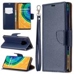 For Huawei Mate 30 Pro Litchi Texture Pure Color Horizontal Flip PU Leather Case with Holder & Card Slots & Wallet & Lanyard(Dark Blue)