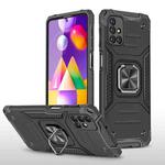 For Samsung Galaxy M31s Magnetic Armor Shockproof TPU + PC Case with Metal Ring Holder(Black)