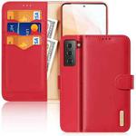For Samsung Galaxy S21 5G DUX DUCIS Hivo Series Cowhide + PU + TPU Leather Horizontal Flip Case with Holder & Card Slots(Red)