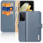 For Samsung Galaxy S21 Ultra 5G DUX DUCIS Hivo Series Cowhide + PU + TPU Leather Horizontal Flip Case with Holder & Card Slots(Light Blue)