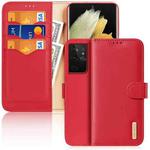 For Samsung Galaxy S21 Ultra 5G DUX DUCIS Hivo Series Cowhide + PU + TPU Leather Horizontal Flip Case with Holder & Card Slots(Red)