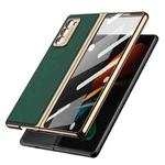 For Samsung Galaxy Z Fold2 5G GKK Foldable Plating Leather + Glass Full Coverage Case(Green+Gold)