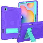 For Samsung Galaxy Tab S6 Lite P610 Contrast Color Robot Shockproof Silicone + PC Protective Case with Holder (Purple Mint Green)