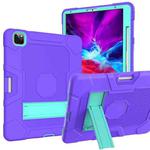 For iPad Pro 12.9 inch (2020) Contrast Color Robot Shockproof Silicone + PC Protective Tablet Case with Holder(Purple Mint Green)