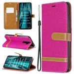 For Xiaomi Redmi Note 8 Pro Color Matching Denim Texture Horizontal Flip Leather Case with Holder & Card Slots & Wallet & Lanyard(Rose Red)