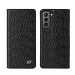 For Samsung Galaxy S21+ 5G Fierre Shann Crocodile Texture Magnetic Horizontal Flip Genuine Leather Case with Holder & Card Slot(Black)