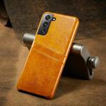 For Samsung Galaxy S21 5G Fierre Shann Oil Wax Texture Leather Back Cover Case(Yellow)