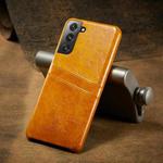For Samsung Galaxy S21+ 5G Fierre Shann Oil Wax Texture Leather Back Cover Case(Yellow)