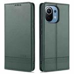 For Xiaomi Mi 11 AZNS Magnetic Calf Texture Horizontal Flip Leather Case with Card Slots & Holder & Wallet(Dark Green)