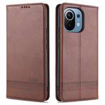 For Xiaomi Mi 11 AZNS Magnetic Calf Texture Horizontal Flip Leather Case with Card Slots & Holder & Wallet(Dark Brown)