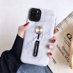 For iPhone 11 Marble Shockproof Multi-functional Invisible Ring Holder Protective Case with Vehicle Magnetic Sheet(White)