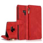 For Samsung Galaxy Note9 Skin-feel Crazy Horse Texture Zipper Wallet Bag Horizontal Flip Leather Case with Holder & Card Slots & Wallet & Lanyard(Red)