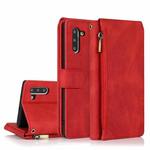 For Samsung Galaxy Note10 Skin-feel Crazy Horse Texture Zipper Wallet Bag Horizontal Flip Leather Case with Holder & Card Slots & Wallet & Lanyard(Red)