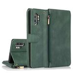 For Samsung Galaxy Note10+ Skin-feel Crazy Horse Texture Zipper Wallet Bag Horizontal Flip Leather Case with Holder & Card Slots & Wallet & Lanyard(Dark Green)
