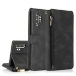 For Samsung Galaxy Note10+ Skin-feel Crazy Horse Texture Zipper Wallet Bag Horizontal Flip Leather Case with Holder & Card Slots & Wallet & Lanyard(Black)
