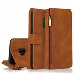 For Samsung Galaxy S9 Skin-feel Crazy Horse Texture Zipper Wallet Bag Horizontal Flip Leather Case with Holder & Card Slots & Wallet & Lanyard(Brown)