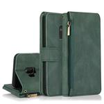 For Samsung Galaxy S9 Skin-feel Crazy Horse Texture Zipper Wallet Bag Horizontal Flip Leather Case with Holder & Card Slots & Wallet & Lanyard(Dark Green)