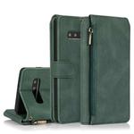 For Samsung Galaxy S10+ Skin-feel Crazy Horse Texture Zipper Wallet Bag Horizontal Flip Leather Case with Holder & Card Slots & Wallet & Lanyard(Dark Green)