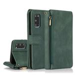 For Samsung Galaxy S20 Skin-feel Crazy Horse Texture Zipper Wallet Bag Horizontal Flip Leather Case with Holder & Card Slots & Wallet & Lanyard(Dark Green)