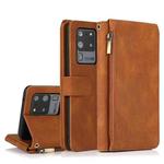 For Samsung Galaxy S20 Ultra Skin-feel Crazy Horse Texture Zipper Wallet Bag Horizontal Flip Leather Case with Holder & Card Slots & Wallet & Lanyard(Brown)