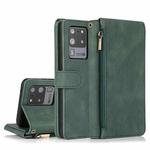 For Samsung Galaxy S20 Ultra Skin-feel Crazy Horse Texture Zipper Wallet Bag Horizontal Flip Leather Case with Holder & Card Slots & Wallet & Lanyard(Dark Green)