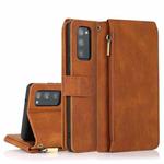 For Samsung Galaxy S20 FE 5G Skin-feel Crazy Horse Texture Zipper Wallet Bag Horizontal Flip Leather Case with Holder & Card Slots & Wallet & Lanyard(Brown)