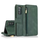 For Samsung Galaxy S20 FE 5G Skin-feel Crazy Horse Texture Zipper Wallet Bag Horizontal Flip Leather Case with Holder & Card Slots & Wallet & Lanyard(Dark Green)