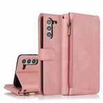 For Samsung Galaxy S21+ 5G Skin-feel Crazy Horse Texture Zipper Wallet Bag Horizontal Flip Leather Case with Holder & Card Slots & Wallet & Lanyard(Rose Gold)