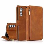 For Samsung Galaxy S21+ 5G Skin-feel Crazy Horse Texture Zipper Wallet Bag Horizontal Flip Leather Case with Holder & Card Slots & Wallet & Lanyard(Brown)