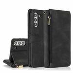 For Samsung Galaxy S21+ 5G Skin-feel Crazy Horse Texture Zipper Wallet Bag Horizontal Flip Leather Case with Holder & Card Slots & Wallet & Lanyard(Black)