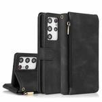 For Samsung Galaxy S21 Ultra 5G Skin-feel Crazy Horse Texture Zipper Wallet Bag Horizontal Flip Leather Case with Holder & Card Slots & Wallet & Lanyard(Black)