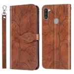 For Samsung Galaxy A11 (EU Version) Life of Tree Embossing Pattern Horizontal Flip Leather Case with Holder & Card Slot & Wallet & Photo Frame & Lanyard(Brown)