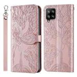 For Samsung Galaxy A12 Life of Tree Embossing Pattern Horizontal Flip Leather Case with Holder & Card Slot & Wallet & Photo Frame & Lanyard(Rose Gold)