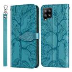 For Samsung Galaxy A12 Life of Tree Embossing Pattern Horizontal Flip Leather Case with Holder & Card Slot & Wallet & Photo Frame & Lanyard(Lake Blue)