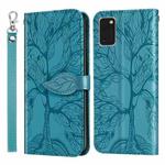 For Samsung Galaxy A41 Life of Tree Embossing Pattern Horizontal Flip Leather Case with Holder & Card Slot & Wallet & Photo Frame & Lanyard(Lake Blue)