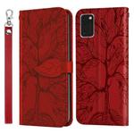 For Samsung Galaxy A41 Life of Tree Embossing Pattern Horizontal Flip Leather Case with Holder & Card Slot & Wallet & Photo Frame & Lanyard(Red)