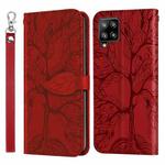 For Samsung Galaxy A42 5G Life of Tree Embossing Pattern Horizontal Flip Leather Case with Holder & Card Slot & Wallet & Photo Frame & Lanyard(Red)