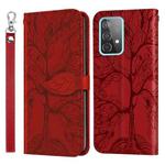 For Samsung Galaxy A52 5G / 4G Life of Tree Embossing Pattern Horizontal Flip Leather Case with Holder & Card Slot & Wallet & Photo Frame & Lanyard(Red)